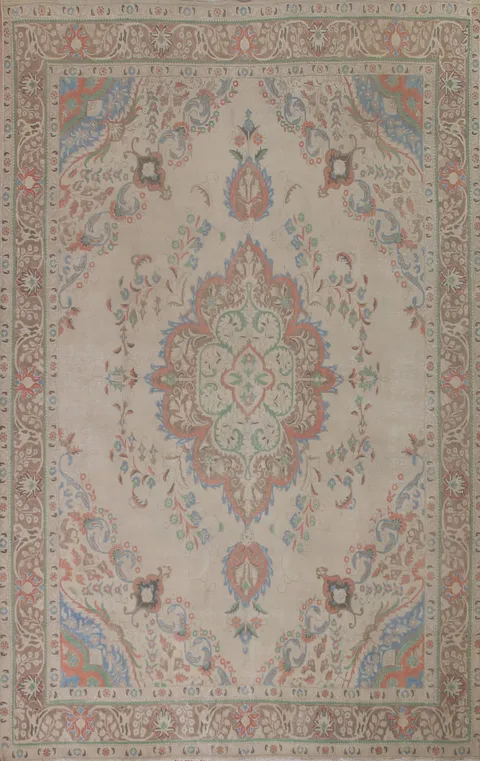 Distressed Wool Tabriz Persian Area Rug 10x13