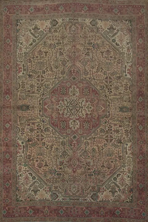 Vintage Elegance: Intricately Designed Pink Tabriz Persian Area Rug 10x13