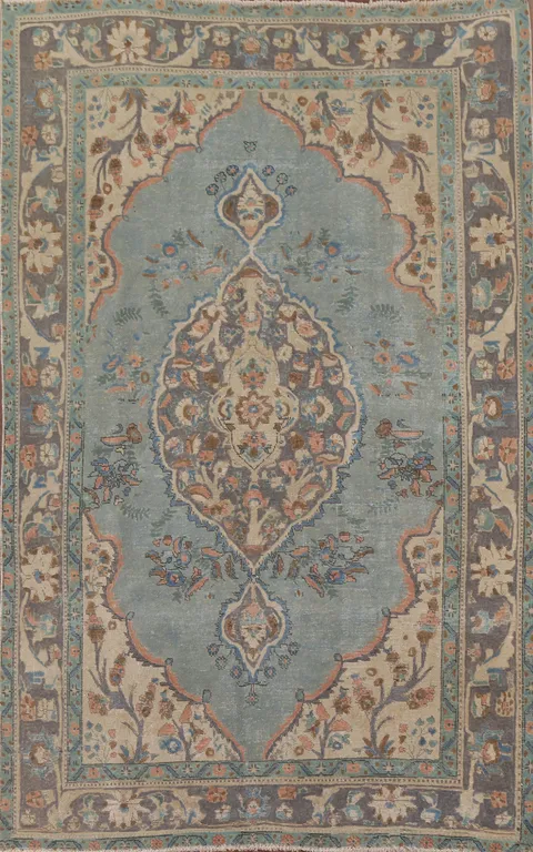 Light Blue Over-Dyed Tabriz Persian Area Rug 6x10