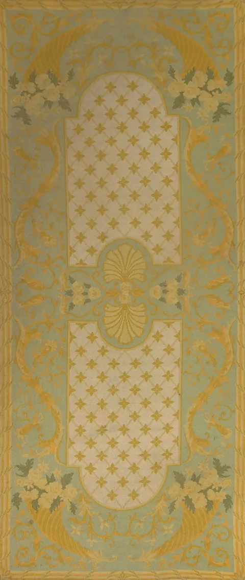 Vegetable Dye Savonnerie Vintage Runner Rug 4x10
