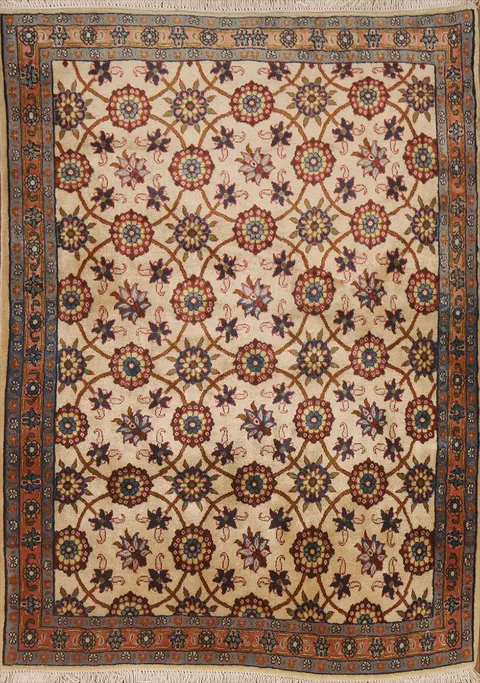 Vegetable Dye Floral Varamin Persian Area Rug 4x5