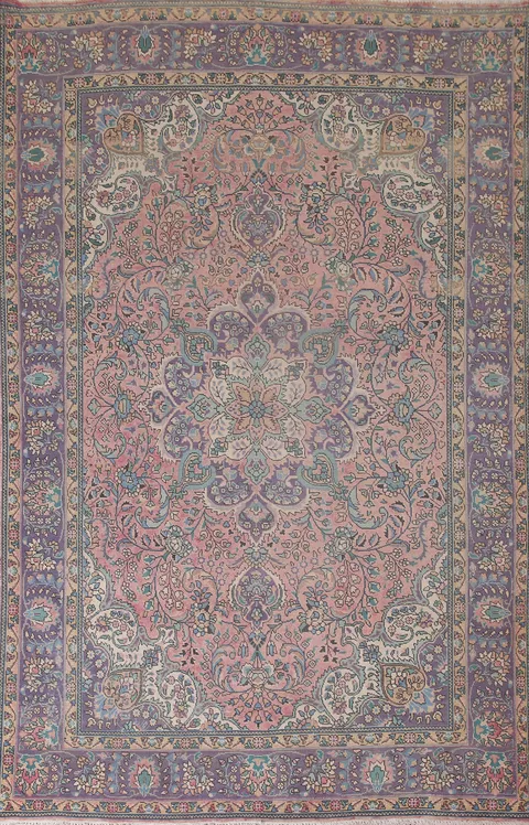 Pink Handmade Tabriz Persian Area Rug 7x10