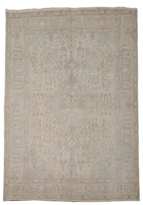 Neutral Toned Vintage Tabriz Persian Distressed Rug 7'x10'