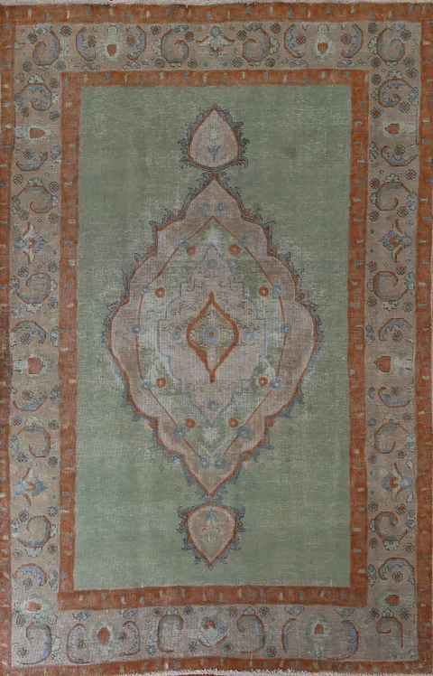 Green Wool Tabriz Persian Area Rug 6x9