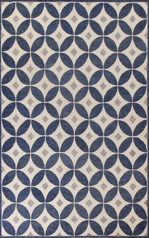 Ivory/ Blue Circles Hand-Tufted Modern Rugs