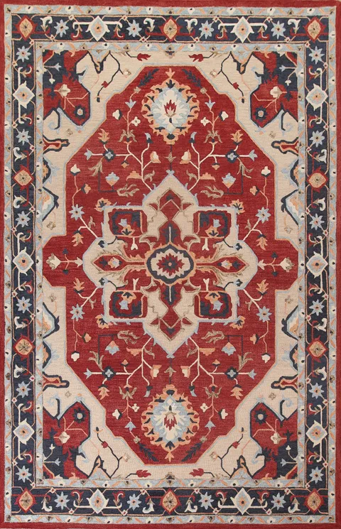 Red Geometric Heriz Hand-Tufted Wool Rugs