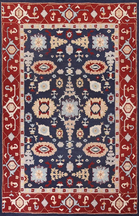 Navy Blue Geometric Heriz Indian Wool Rugs