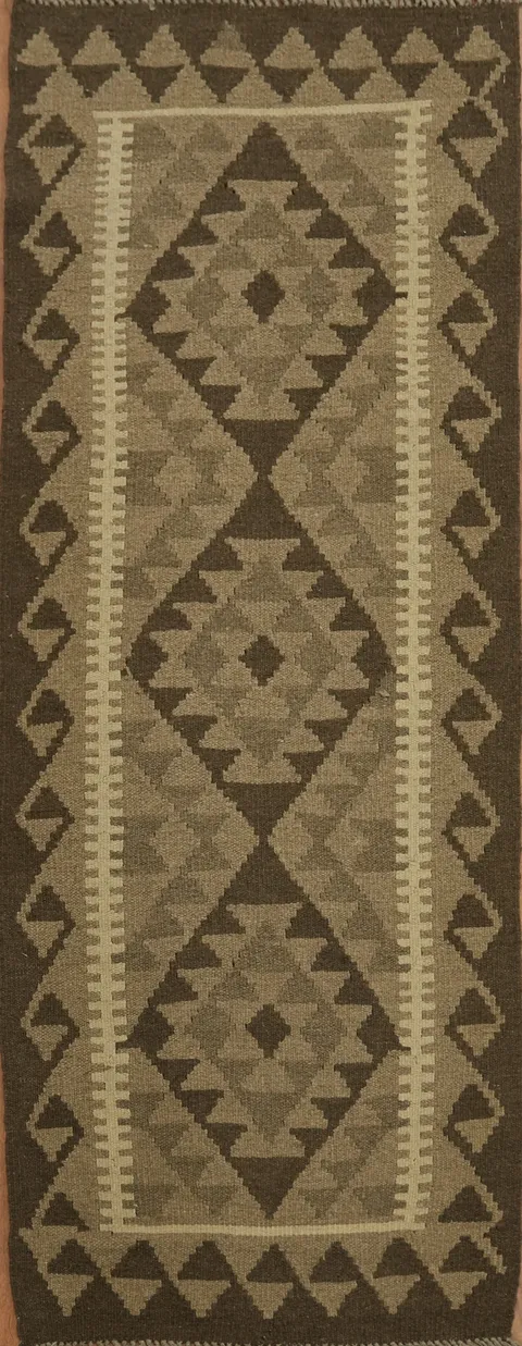 Southwestern Inspired Earthy Geometric Kilim Runner Rug 2x6