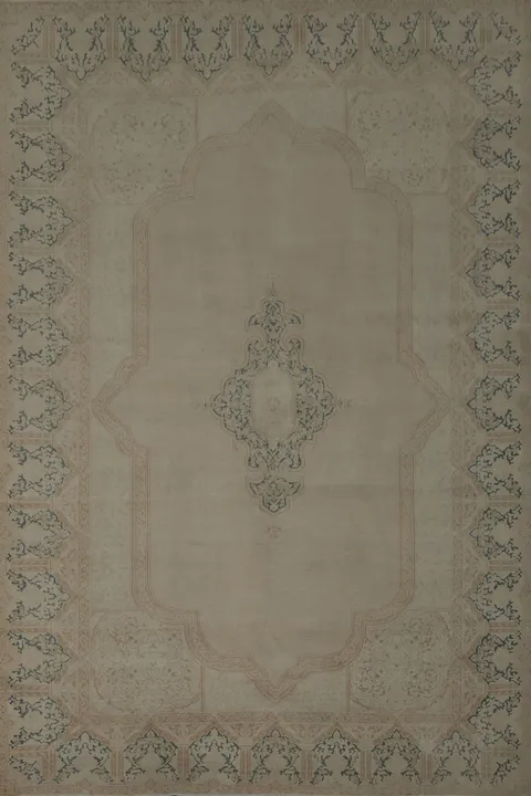 Pastel Hues and Classic Patterns Distressed Kerman Persian Rug 10x13