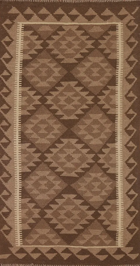 Reversible Wool Kilim Geometric Runner Rug 3x7