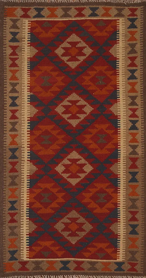 Kilim Reversible Wool Runner Rug 3x7
