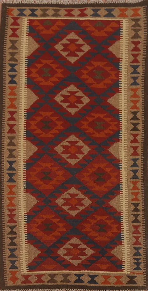 Kilim Reversible Wool Runner Rug 3x7