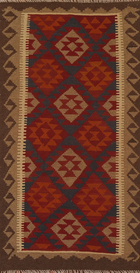 Kilim Reversible Wool Runner Rug 3x7
