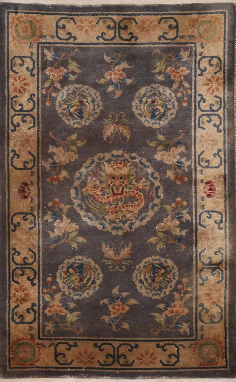 Vegetable Dye Art Deco Oriental Area Rug 3x5
