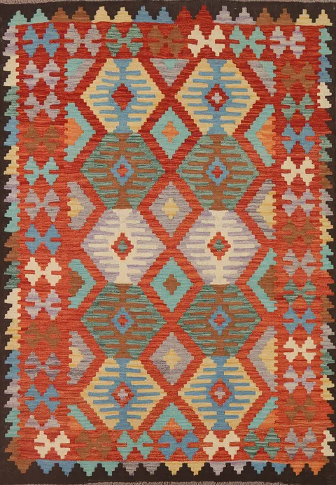 Reversible Wool Kilim Oriental Area Rug 5x7