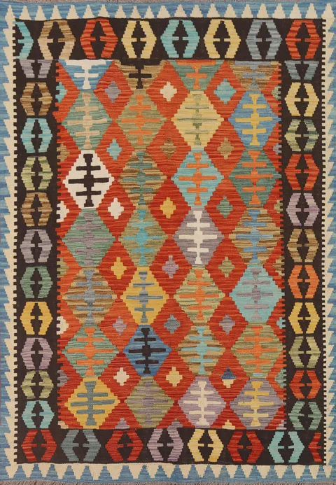 Geometric Kilim Reversible Wool Area Rug 5x6