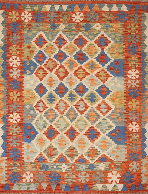 Geometric Kilim Reversible Wool Area Rug 5x6