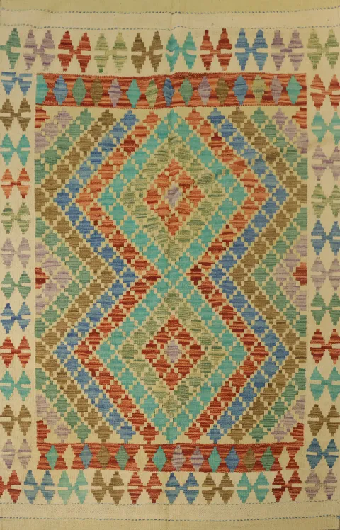Colorful Kilim Reversible Wool Area Rug 4x7