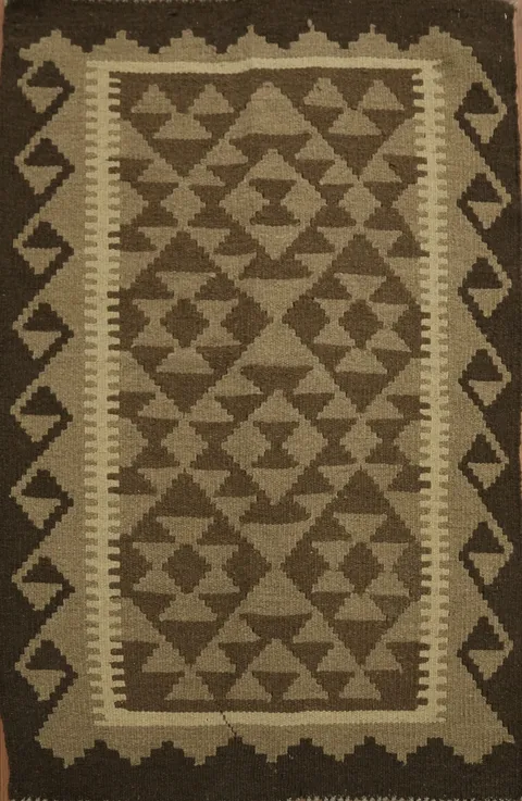 Brown Tribal Pattern Flat Woven Kilim Rug