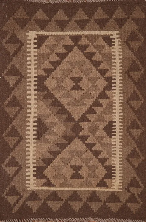 Geometric Brown Kilim Oriental Area Rug 3x4