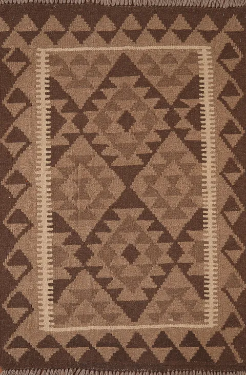 Brown Kilim Reversible Wool Rug 3x4
