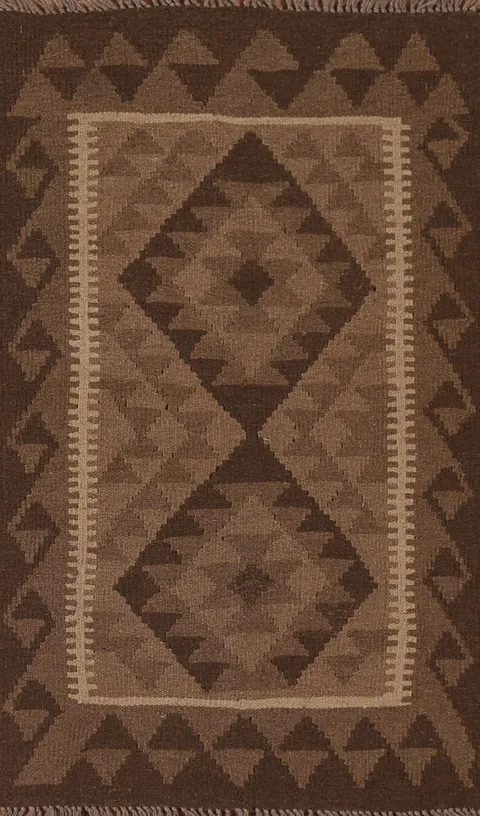 Brown Wool Kilim Oriental Area Rug 3x4