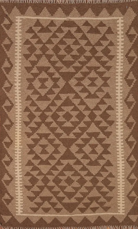 Brown Kilim Geometric Area Rug 3x5