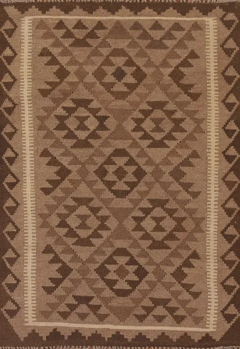 Brown Kilim Reversible Wool Area Rug 3x5