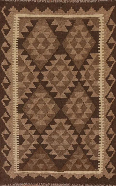 Brown Kilim Reversible Wool Area Rug 3x5