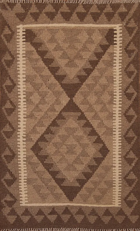Brown Kilim Reversible Wool Area Rug 3x4