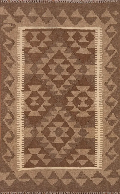 Brown Kilim Reversible Wool Rug 3x4
