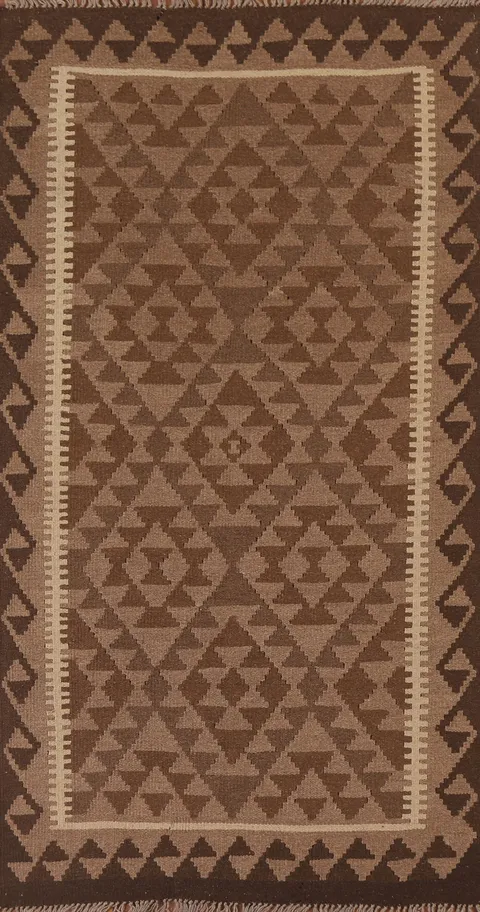 Brown Wool Kilim Oriental Runner Rug 3x7
