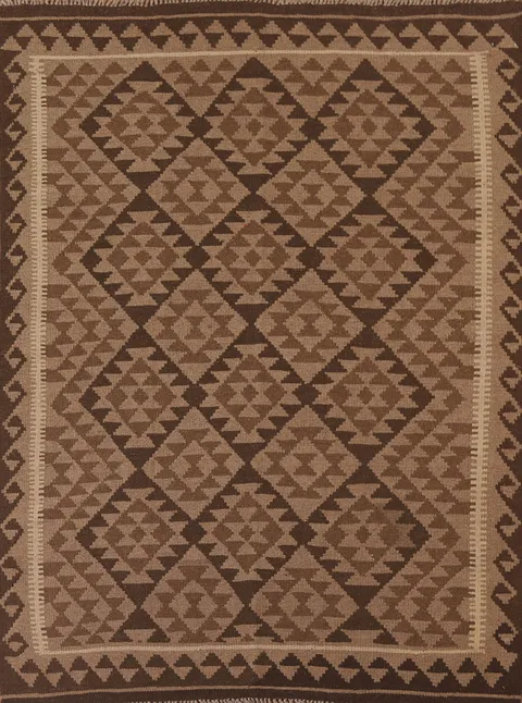 Brown Kilim Reversible Wool Area Rug 5x6