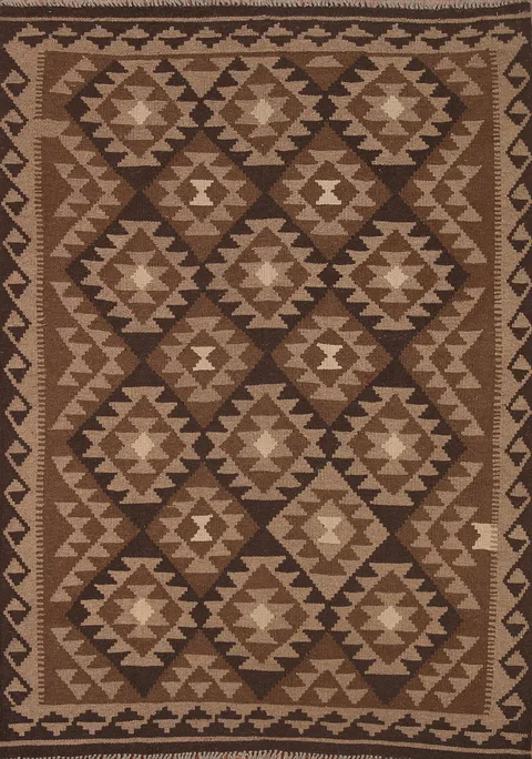 Brown Wool Kilim Oriental Area Rug 5x7