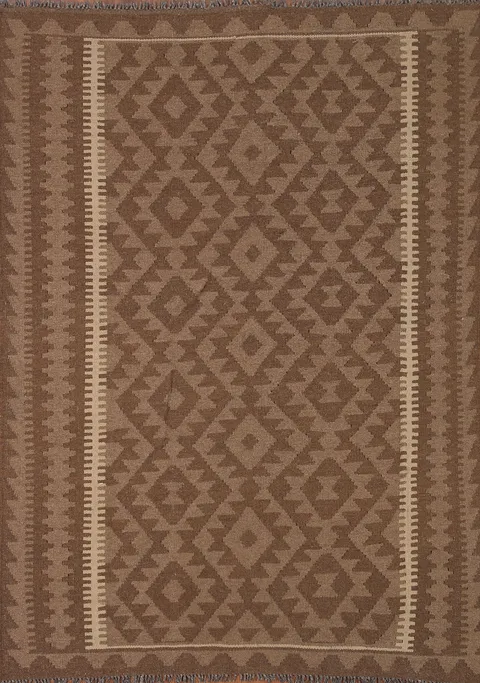 Brown Kilim Reversible Wool Area Rug 5x7