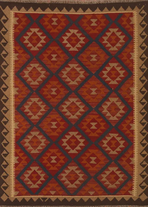 Geometric Kilim Reversible Wool Area Rug 5x7