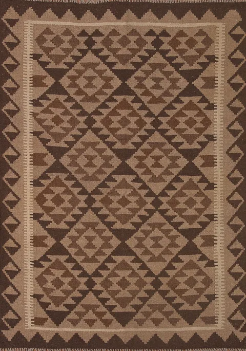Reversible Wool Kilim Brown Area Rug 5x6