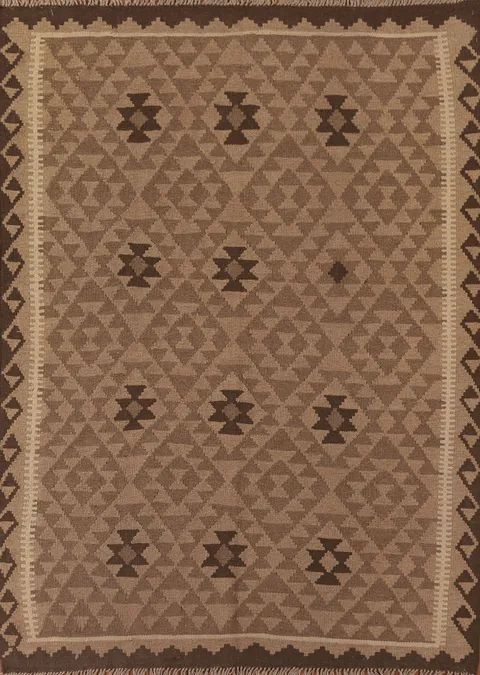 Geometric Kilim Brown Wool Area Rug 5x7