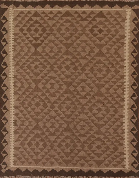 Brown Kilim Reversible Wool Area Rug 5x7