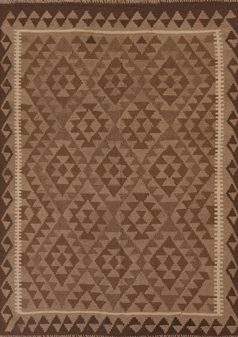 Reversible Kilim Brown Wool Area Rug 5x7