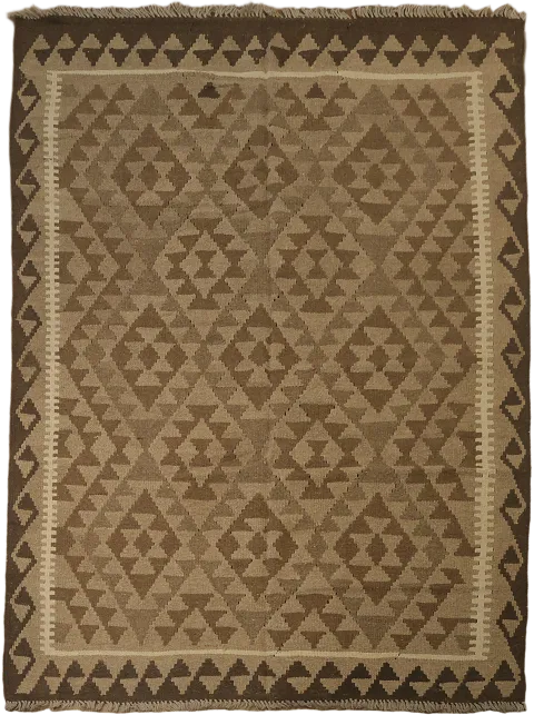 Reversible Kilim Brown Wool Area Rug 5x7