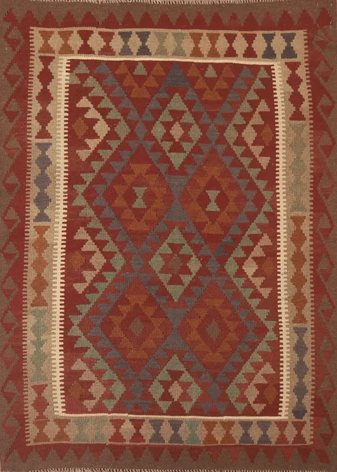 Geometric Kilim Reversible Wool Area Rug 5x7