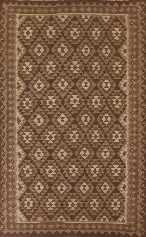 Brown Wool Kilim Oriental Area Rug 7x9