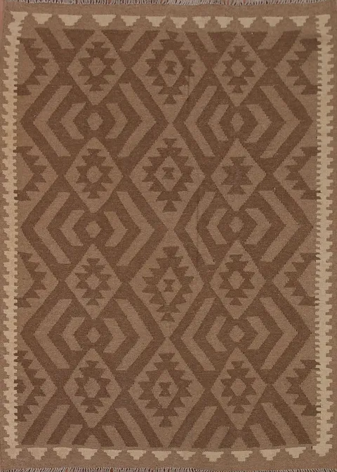 Brown Wool Kilim Oriental Area Rug 5x7