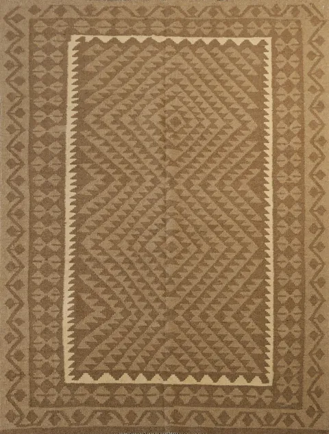 Brown Kilim Reversible Wool Area Rug 5x7