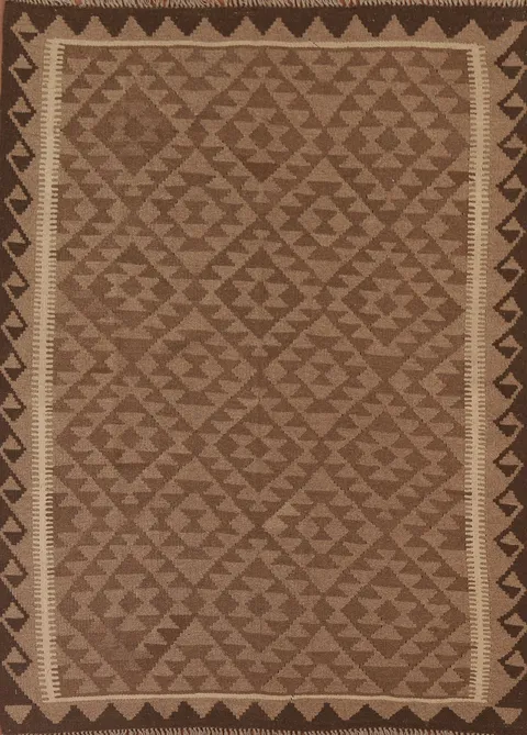 Reversible Wool Kilim Brown Area Rug 5x7