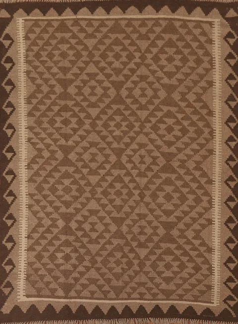 Geometric Brown Kilim Oriental Area Rug 5x6