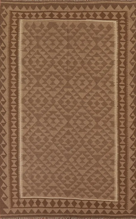 Brown Kilim Reversible Wool Area Rug 5x8