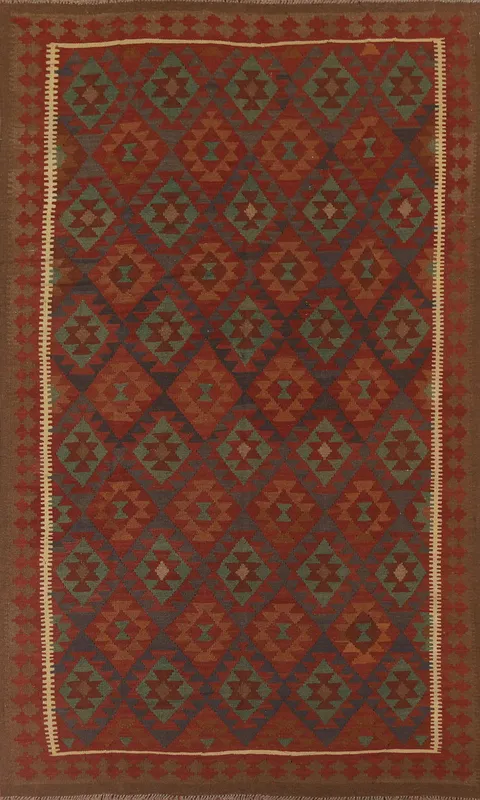 Geometric Kilim Reversible Wool Area Rug 7x10