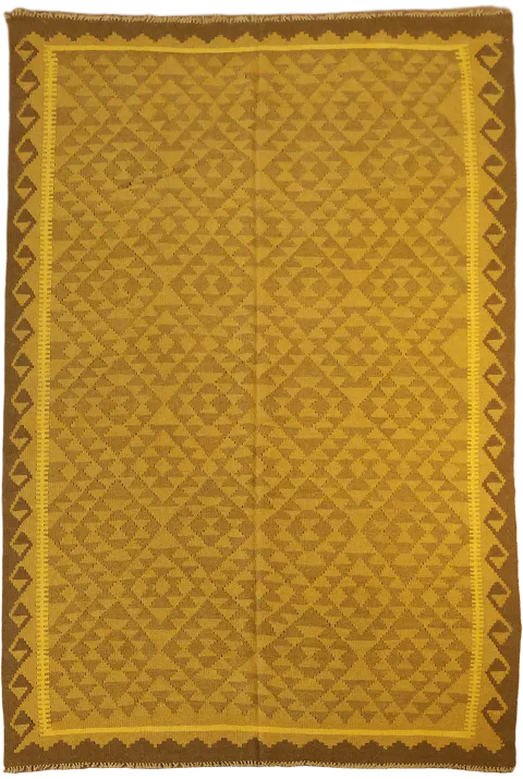 Reversible Vintage-Style Brown and Yellow Kilim Flat-Weave Rug 7'x10'